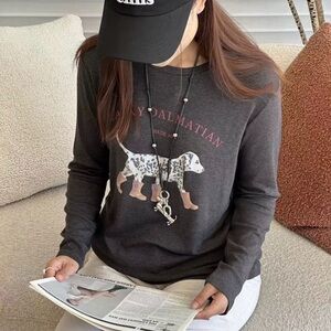 Korean Gray Long Sleeve Dalmatian Graphic Top